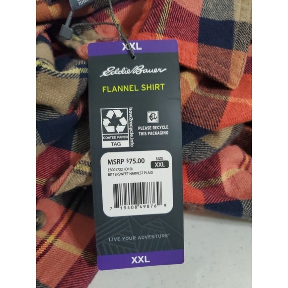 Eddie Bauer Flannel Shirt Mens 2XL Bittersweet Harvest Plaid Orange Red LS NWT - Picture 2 of 12